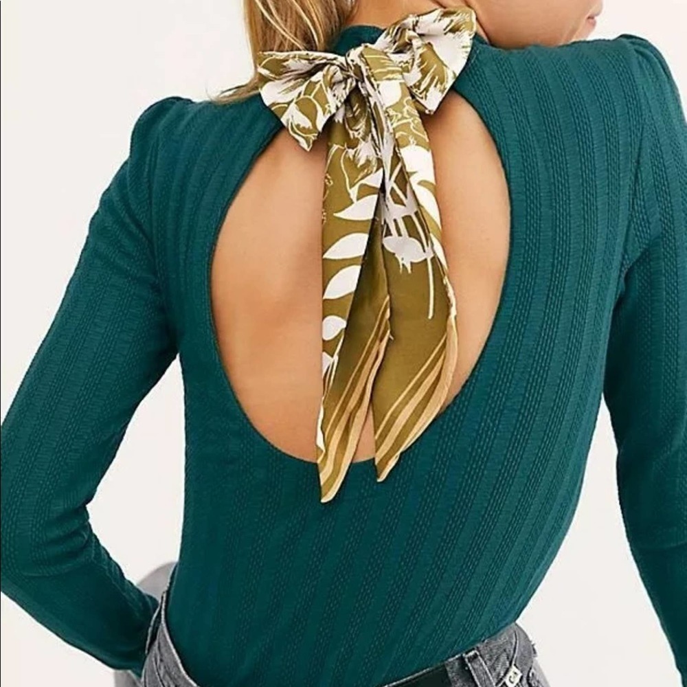 Free People Top Slim Dream Green Mock Neck Top L - Picture 3 of 7